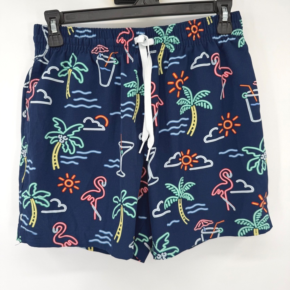 Chubbies Swim Trunks Men S Navy Neon Tropical Flamingo 5.5" Inseam 4-Way Stretch